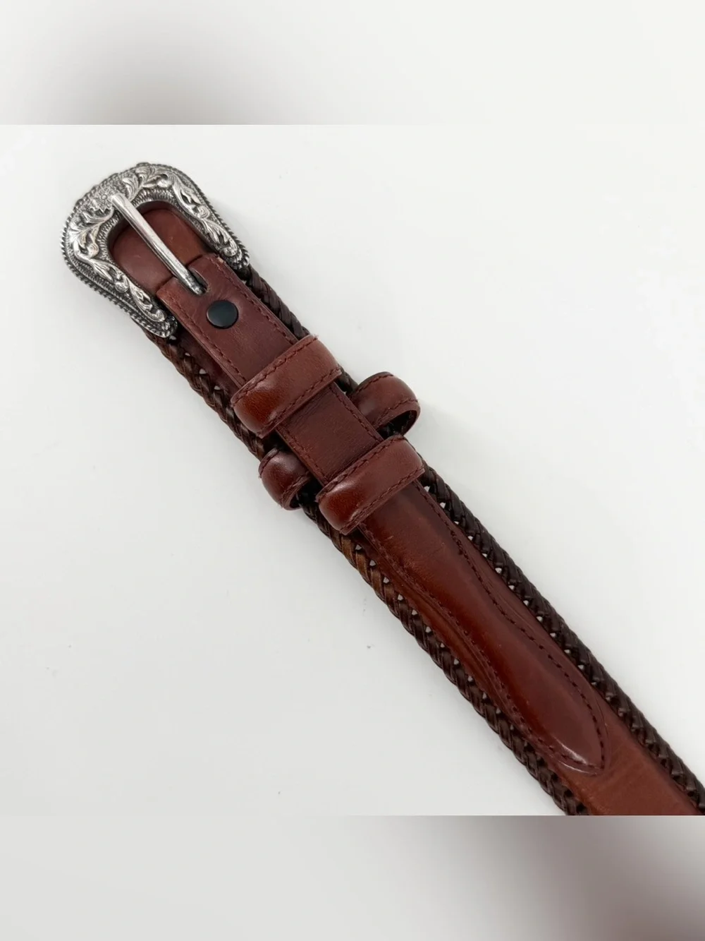 Resistol Size 38 Leather Ranger Belt Brown Braided Buckstitch Western Buckle